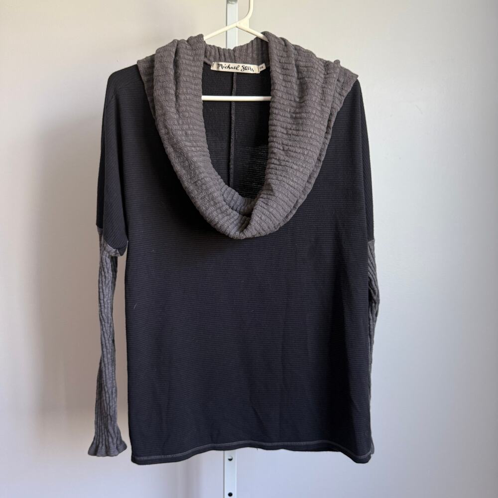 Michael Stars Cotton Relaxed Lagenlook Slouchy Pullover OS Black Grey
